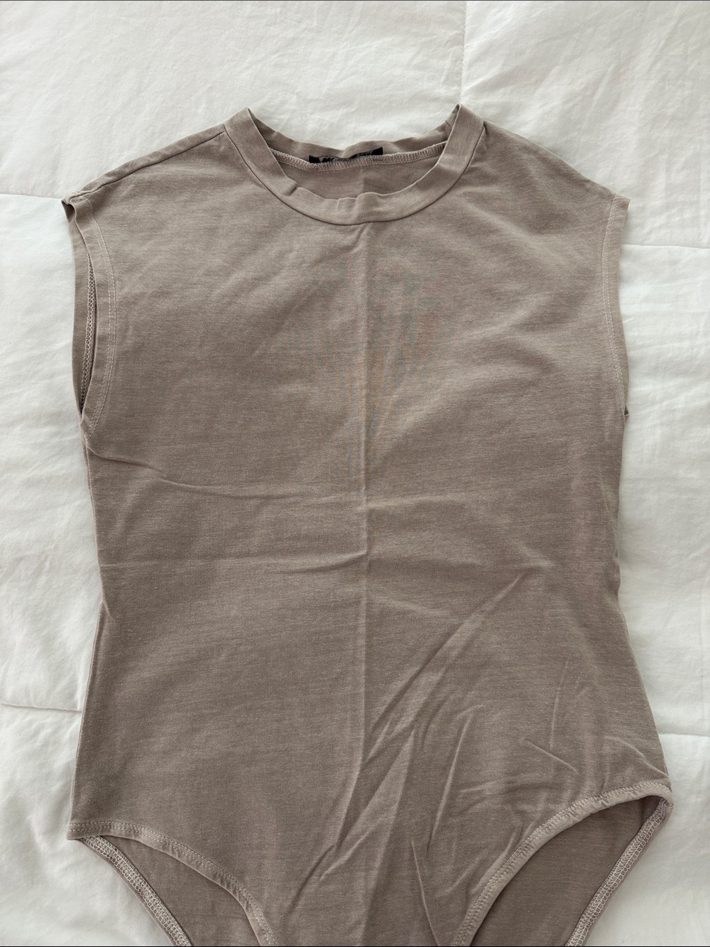 Zara Sleeveless Crewneck Bodysuit in Taupe Beige